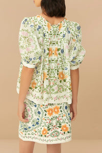 Jupe courte Folk Floral en coton - Blanc