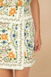 Jupe courte Folk Floral en coton - Blanc