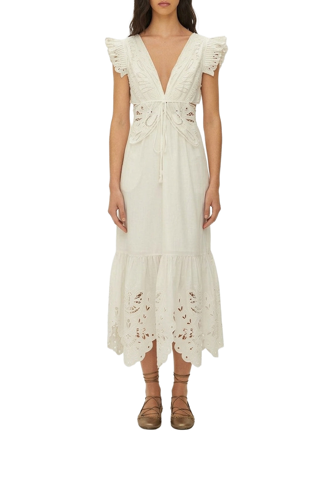 Robe midi Butterfly en coton - Blanc