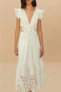 Robe midi Butterfly en coton - Blanc