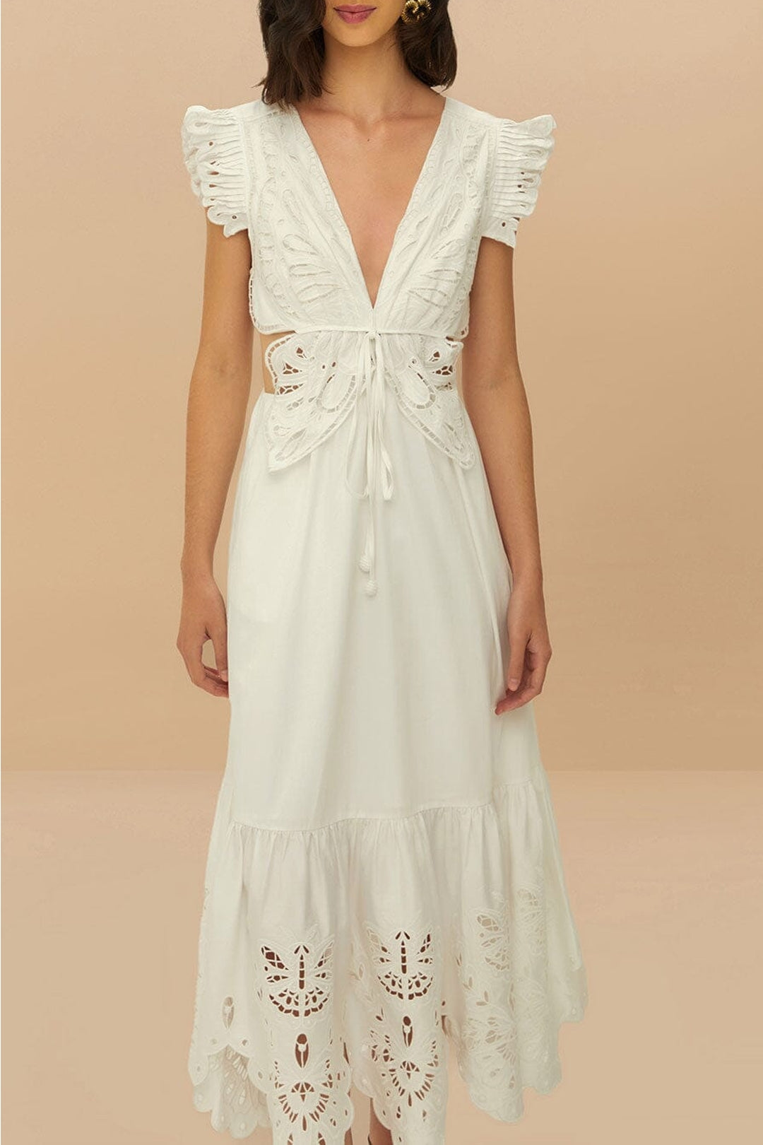 Robe midi Butterfly en coton - Blanc