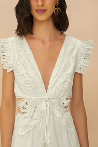 Robe midi Butterfly en coton - Blanc