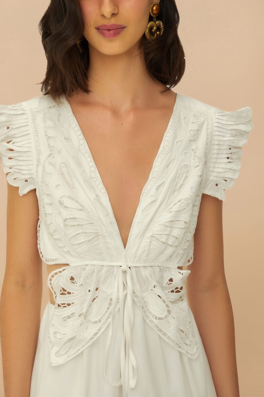 Robe midi Butterfly en coton - Blanc