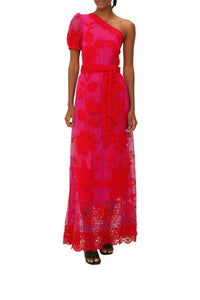 Robe longue bicolore asymétrique - Rouge