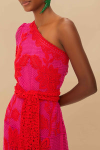 Robe longue bicolore asymétrique - Rouge