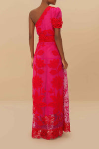 Robe longue bicolore asymétrique - Rouge