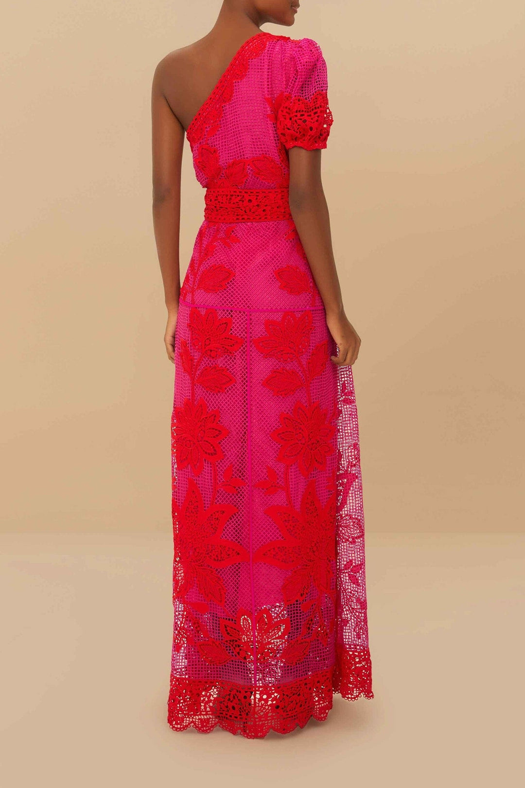 Robe longue bicolore asymétrique - Rouge