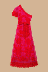 Robe longue bicolore asymétrique - Rouge