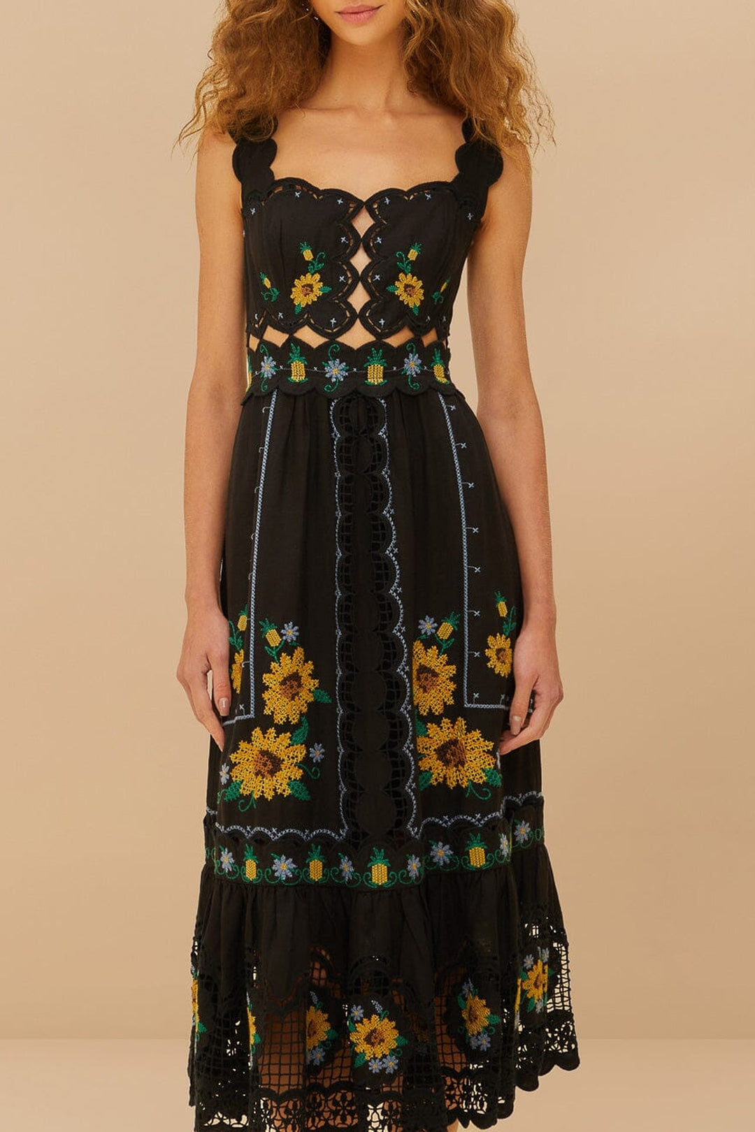 Robe midi Sunflower en lin - Noir