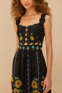 Robe midi Sunflower en lin - Noir