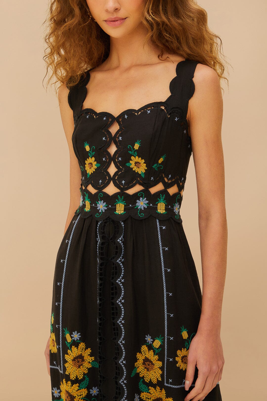 Robe midi Sunflower en lin - Noir