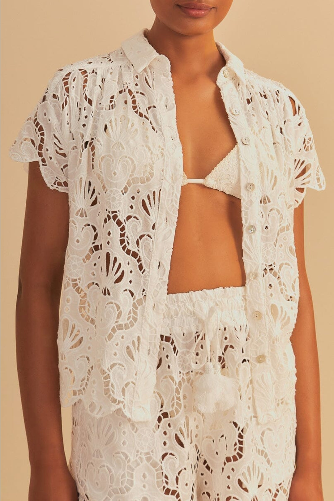 Chemise ajourée en coton - Blanc