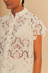Chemise ajourée en coton - Blanc
