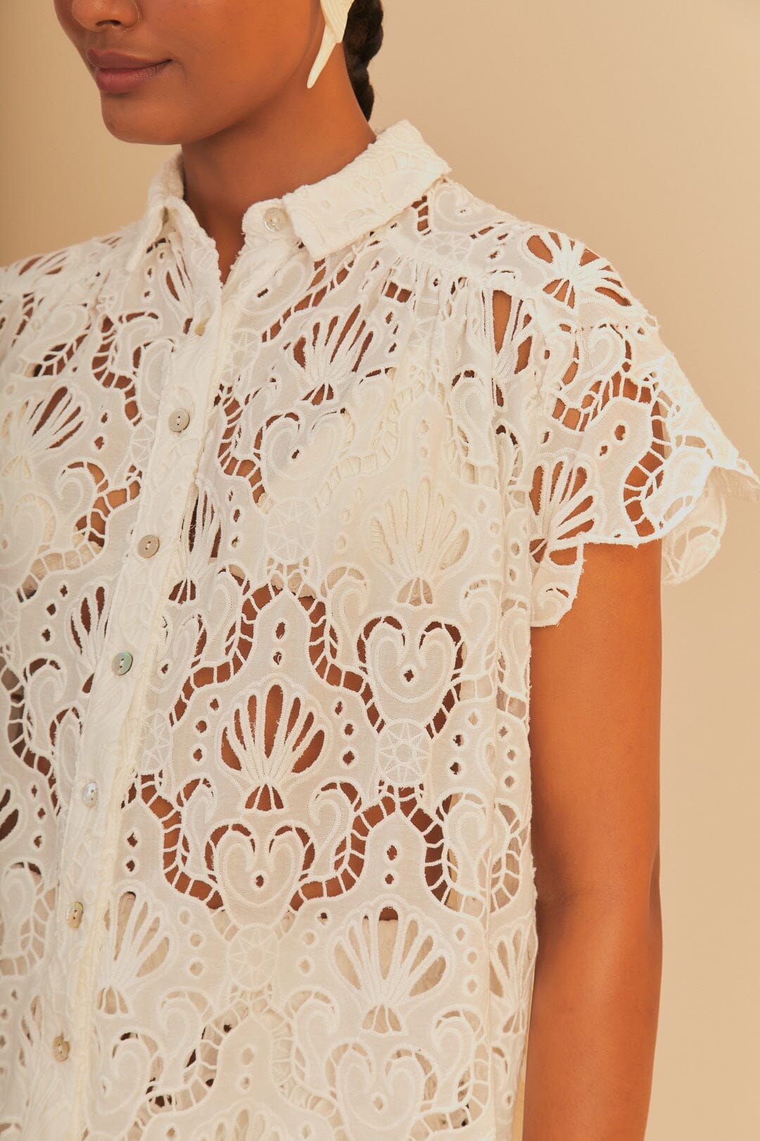 Chemise ajourée en coton - Blanc