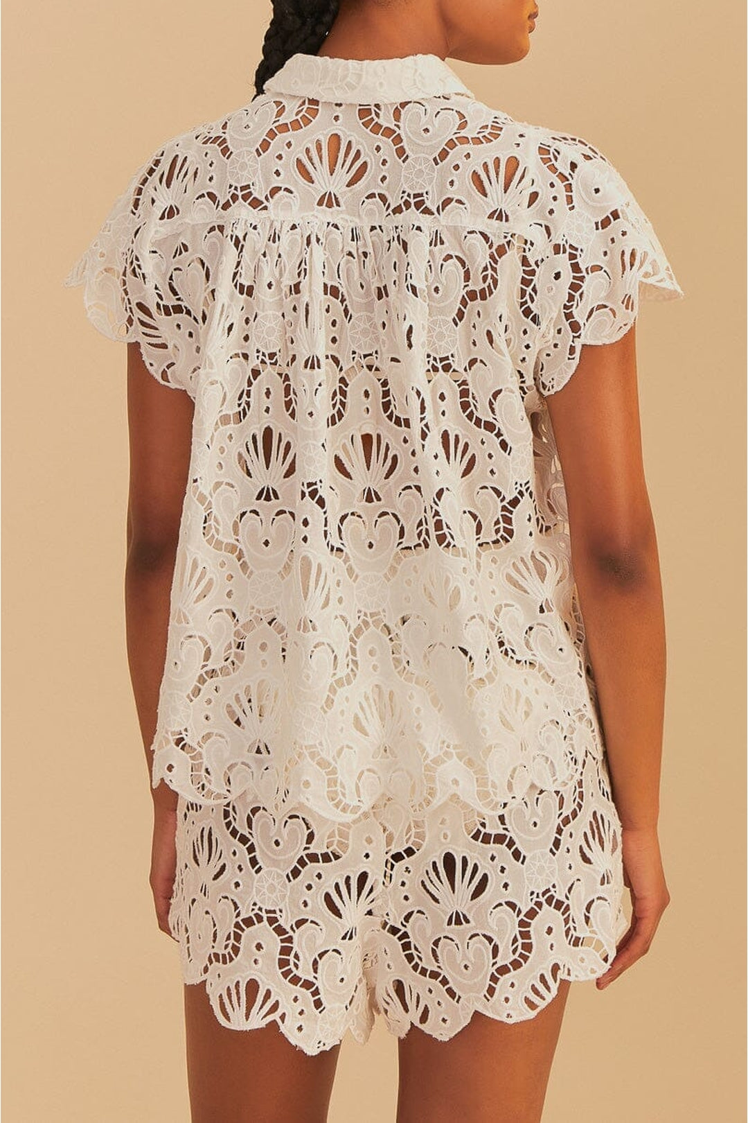Chemise ajourée en coton - Blanc