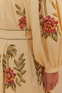 Jupe longue Tropical Flower en lin - Beige