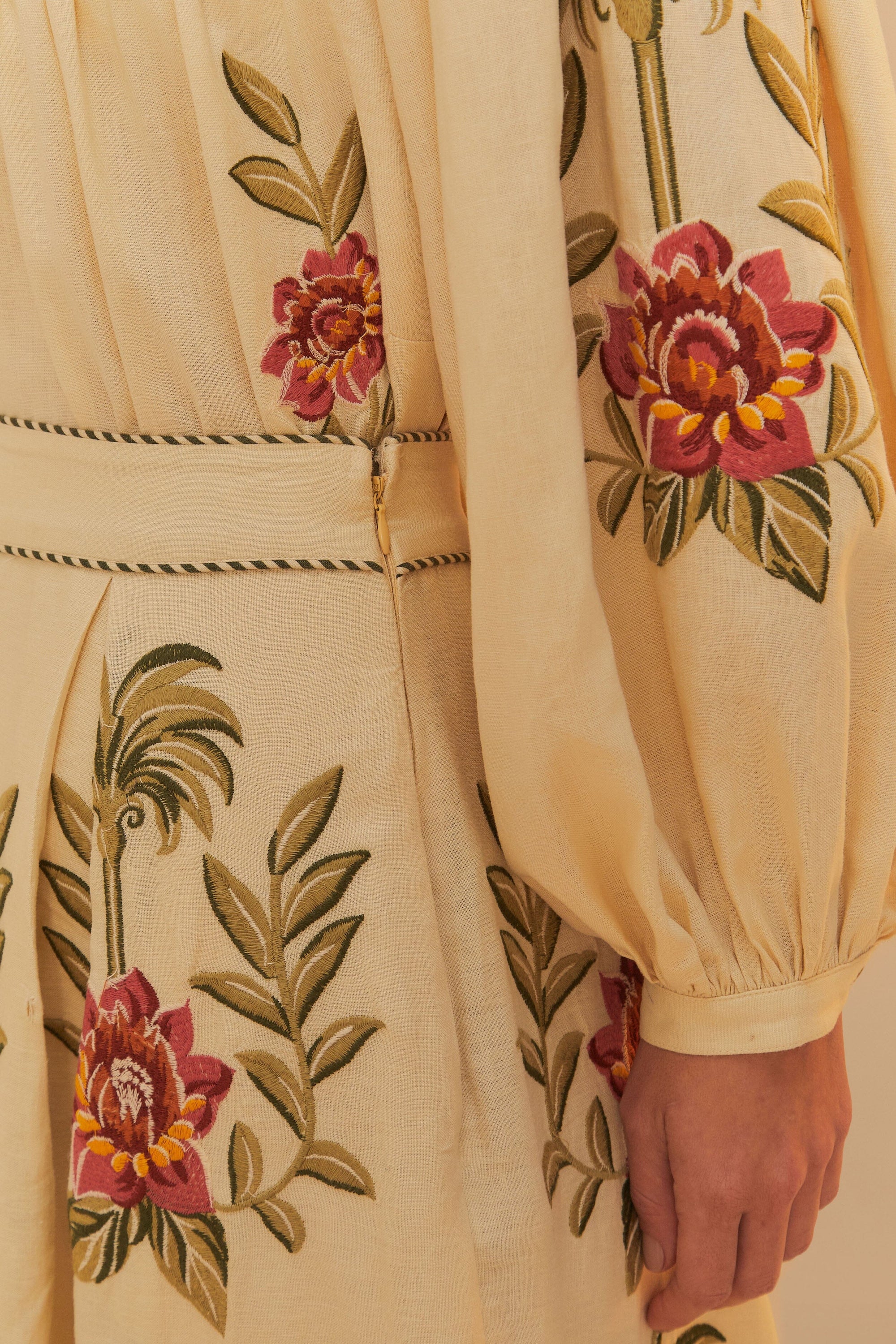 Jupe longue Tropical Flower en lin - Beige