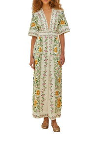 Combinaison Folk Floral en lin - Blanc