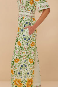Combinaison Folk Floral en lin - Blanc