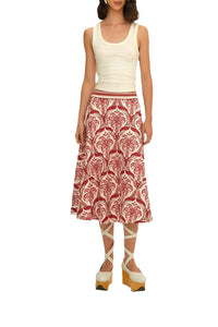 Tropical Cameo midi skirt in linen - Red