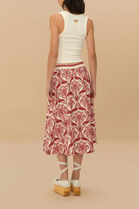 Tropical Cameo midi skirt in linen - Red