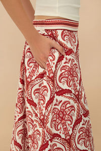 Tropical Cameo midi skirt in linen - Red