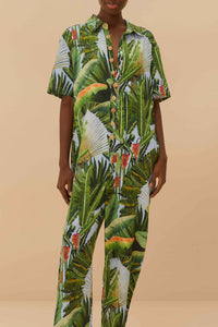 Amazonia Forest jumpsuit in linen - Green