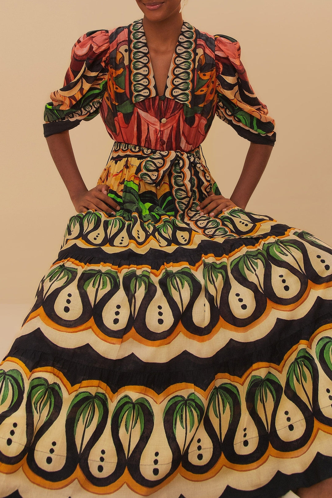 Robe longue Coconut Tree en coton - Multicolore