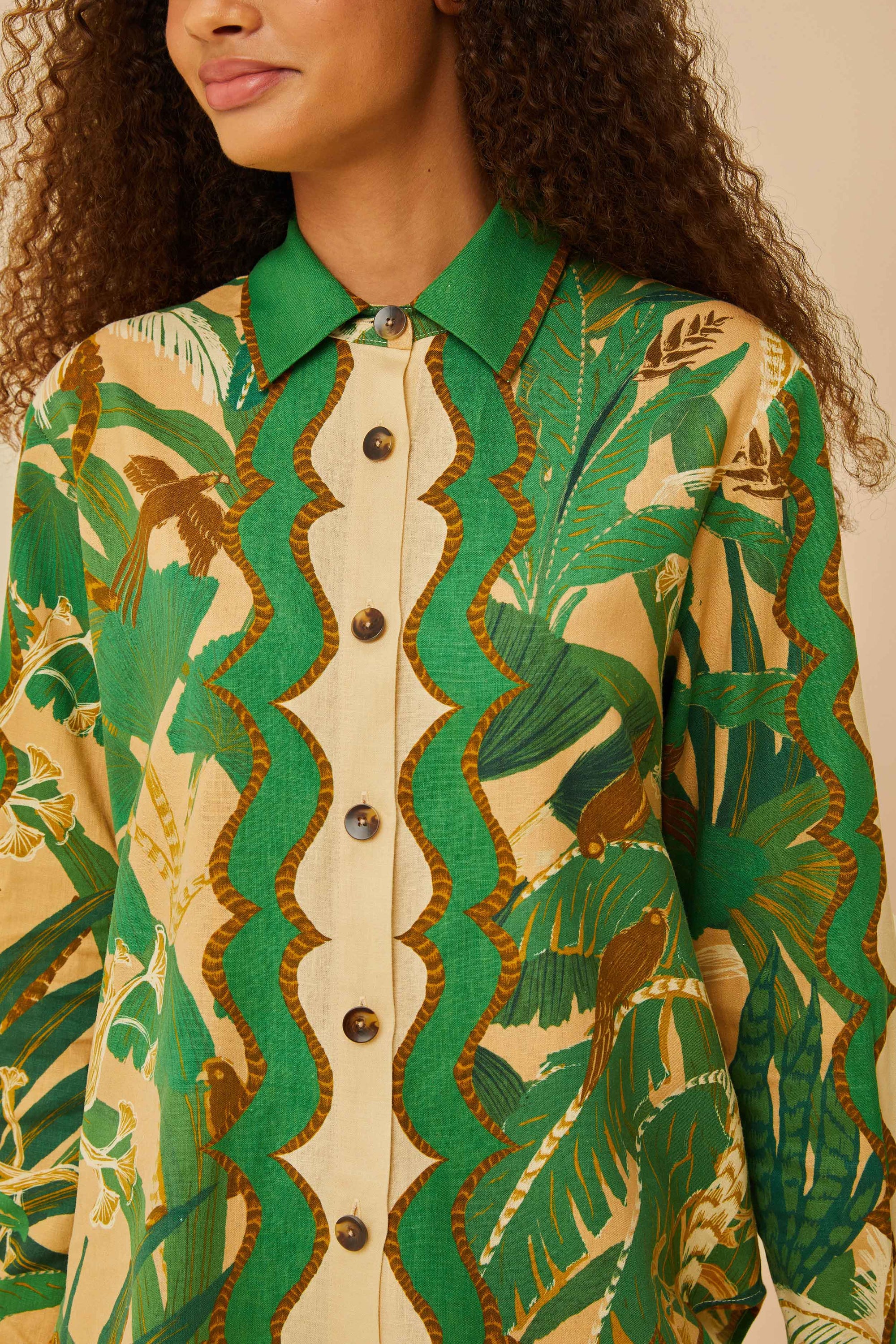 Chemise unisexe Tropical Isla en lin - Vert