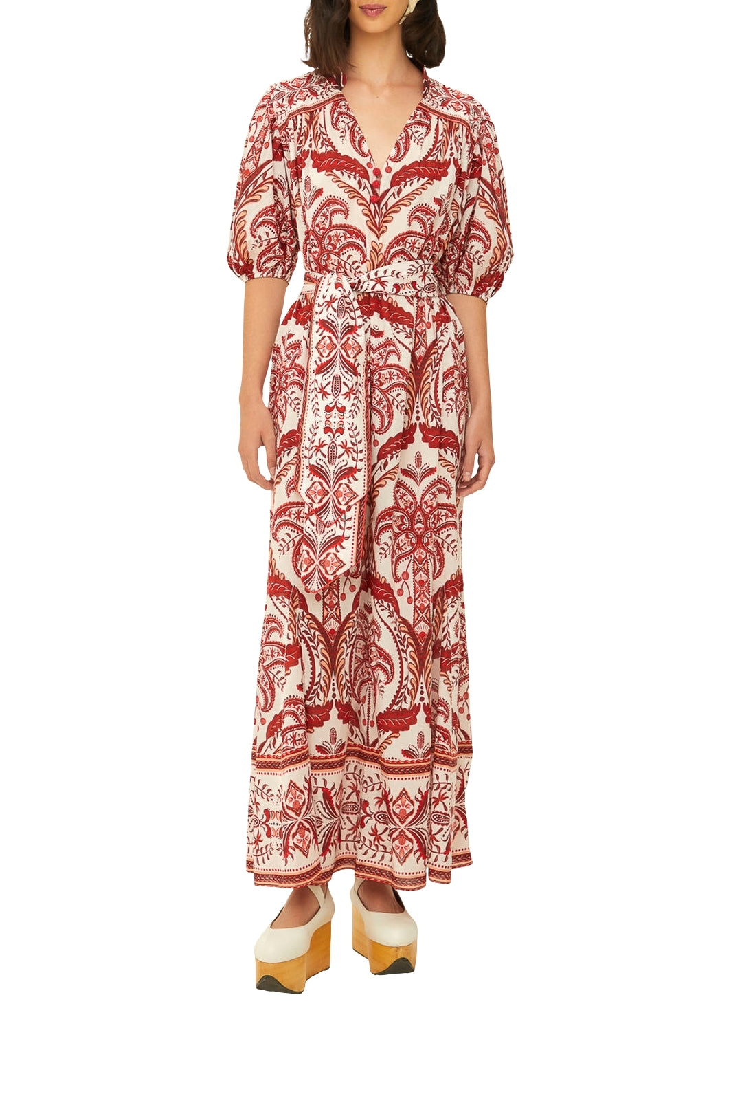 Robe longue Tropical Cameo en coton - Rouge