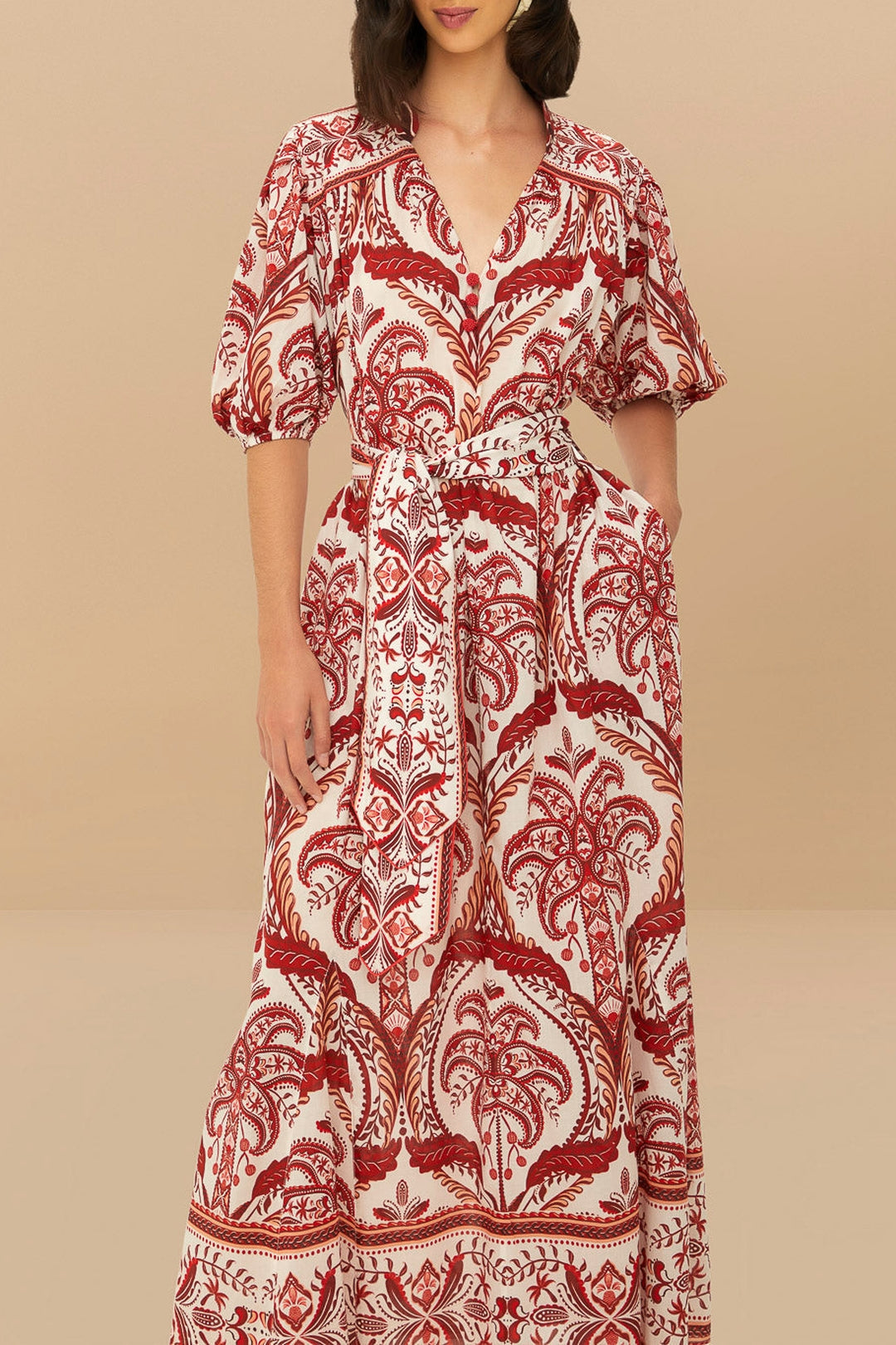 Robe longue Tropical Cameo en coton - Rouge