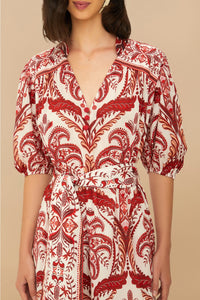Robe longue Tropical Cameo en coton - Rouge