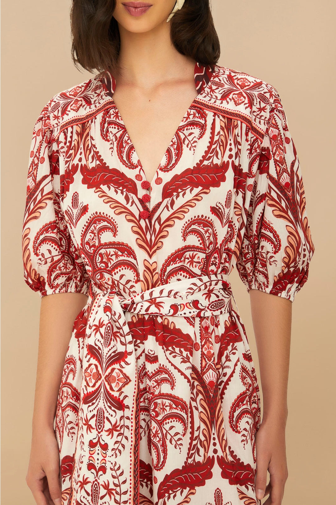 Robe longue Tropical Cameo en coton - Rouge
