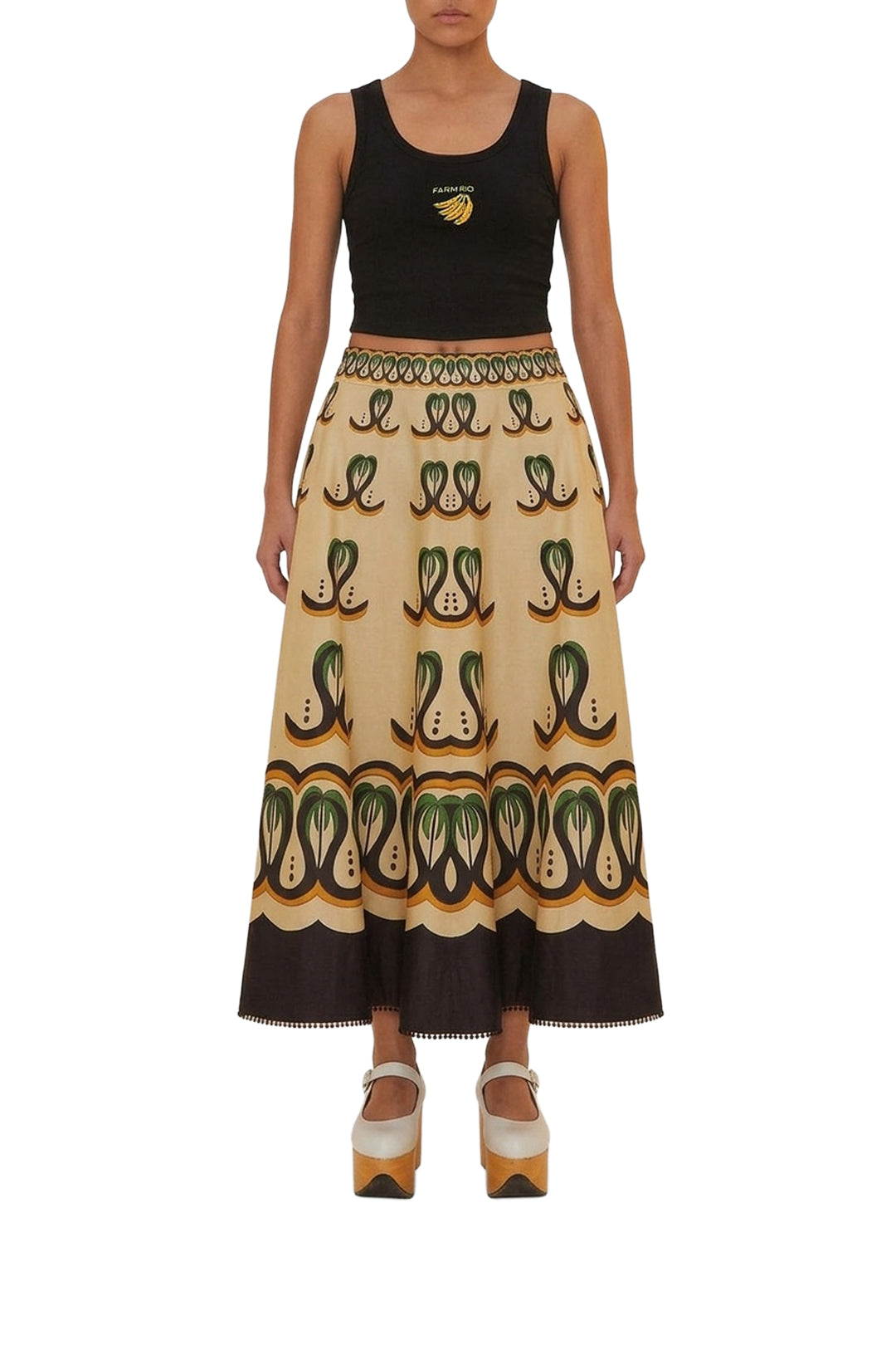 Top with embroidered bananas - Black