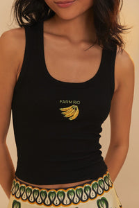 Top with embroidered bananas - Black