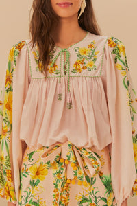 Botanical Beauty blouse in cotton - Pink