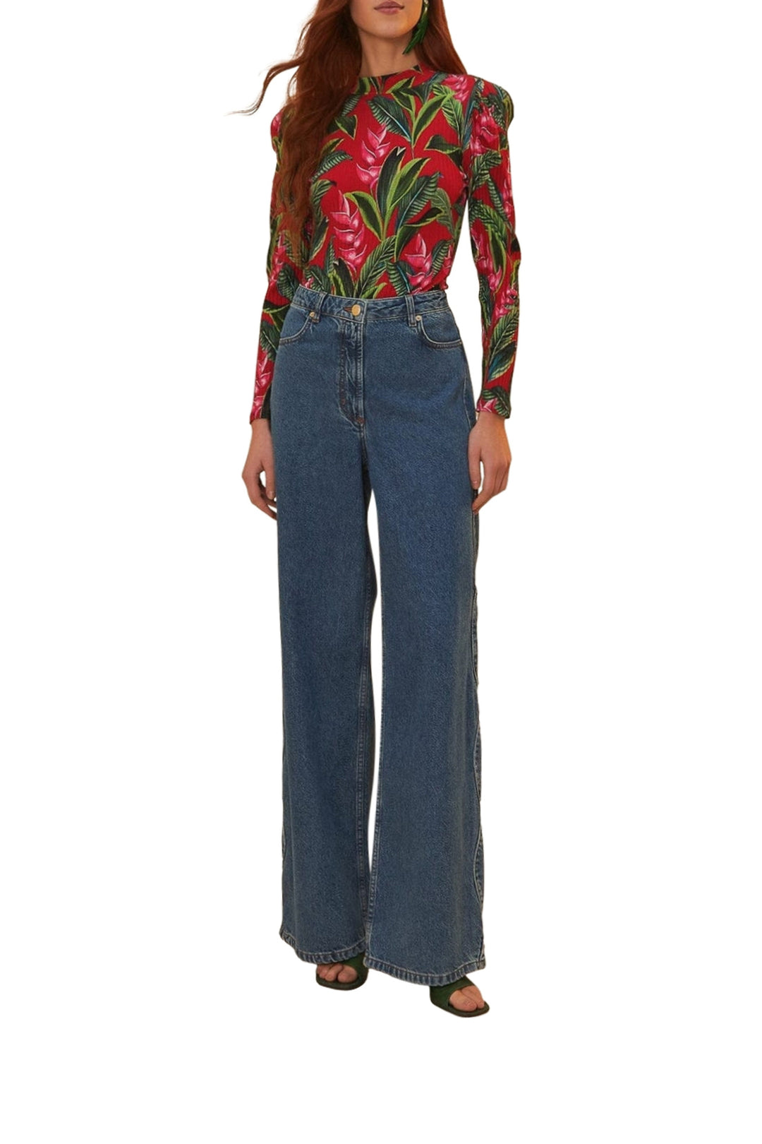 Pantalon taille haute Snip Wave en coton - Bleu