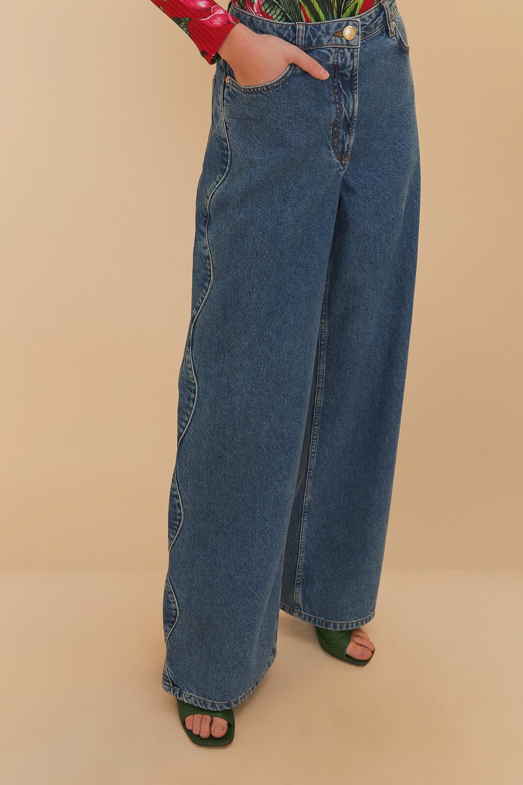 Pantalon taille haute Snip Wave en coton - Bleu