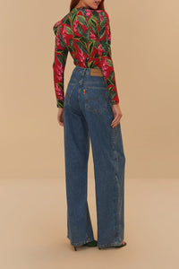 Pantalon taille haute Snip Wave en coton - Bleu