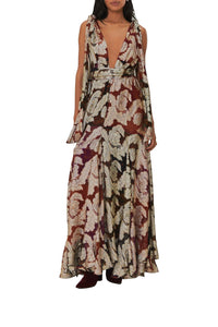Robe longue jacquard et lurex - Rouge