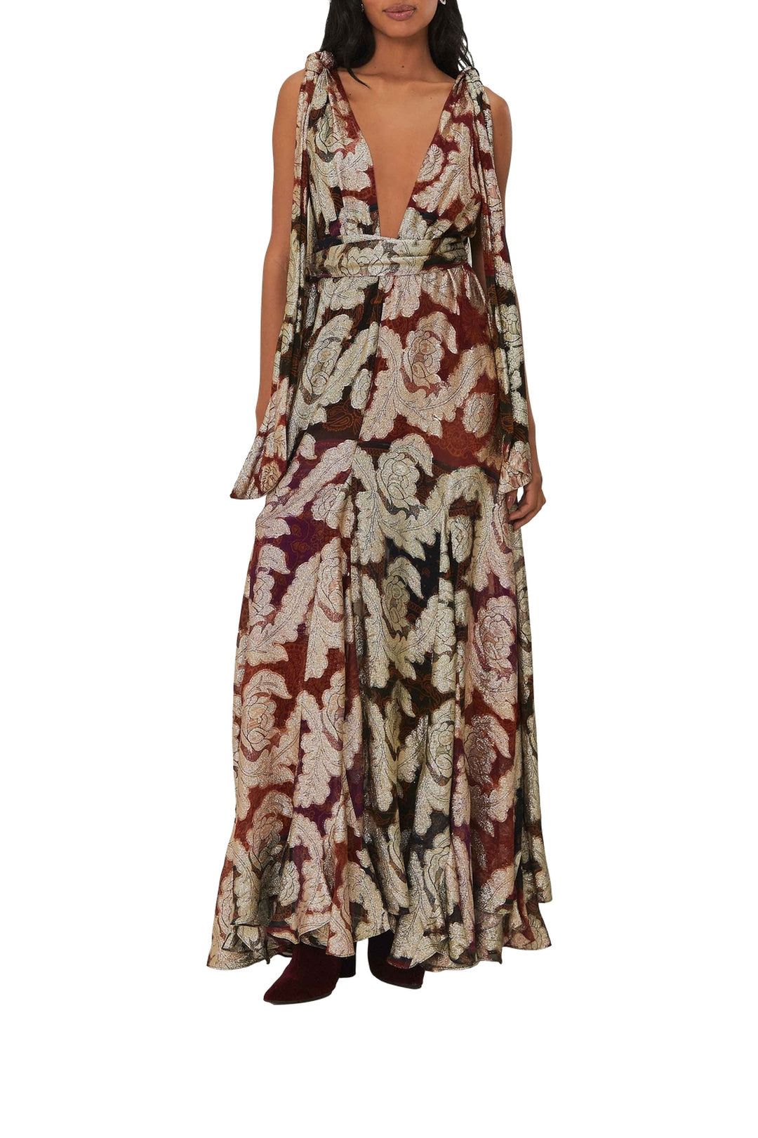 Robe longue jacquard et lurex - Rouge