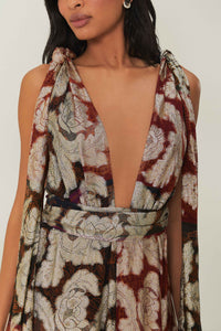 Robe longue jacquard et lurex - Rouge