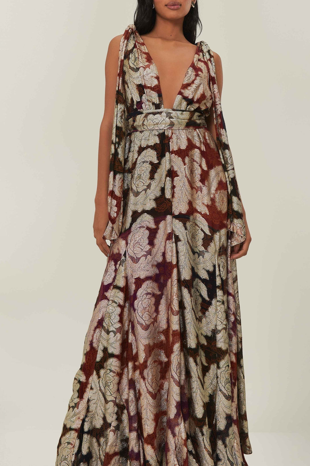 Robe longue jacquard et lurex - Rouge
