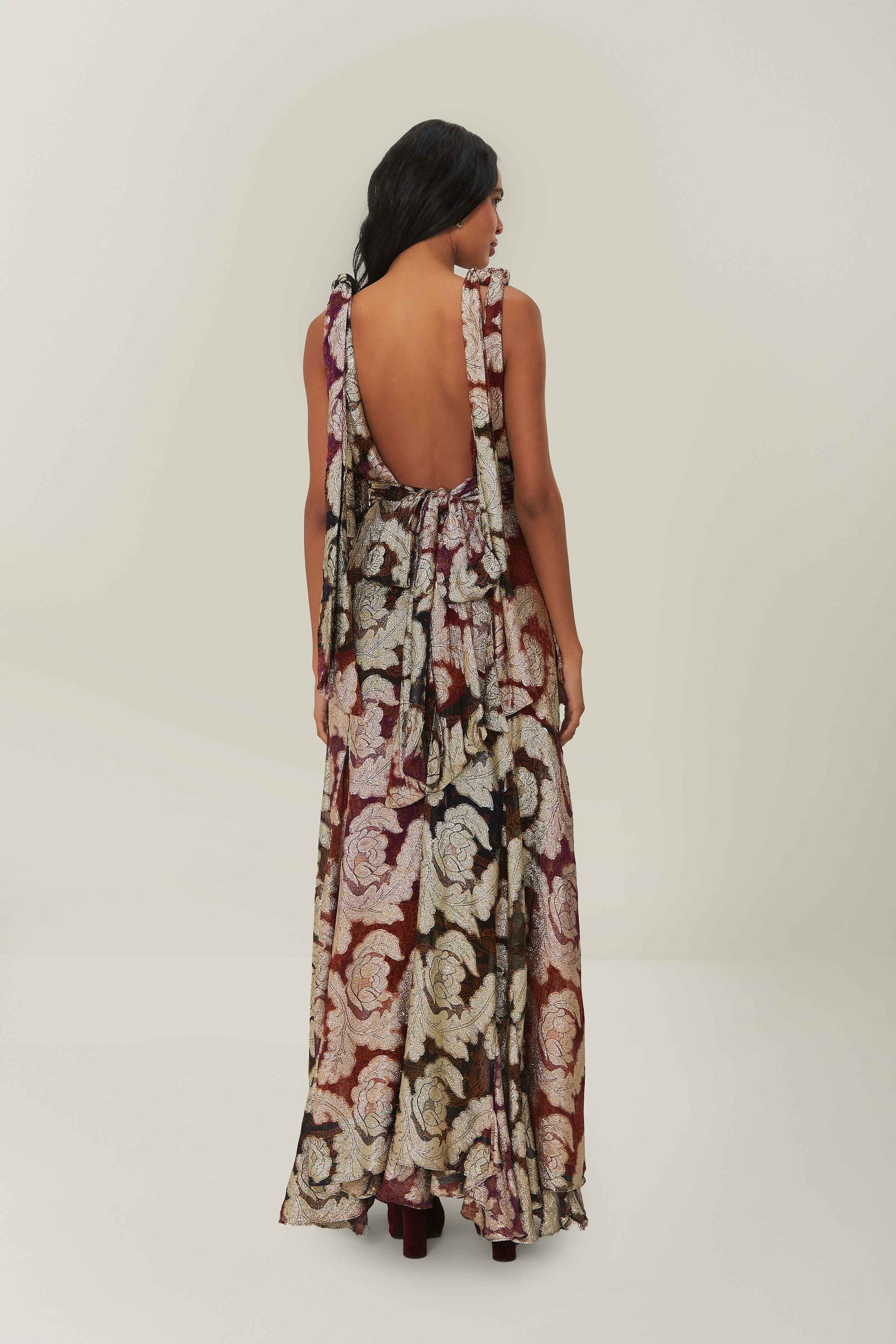 Robe longue jacquard et lurex - Rouge