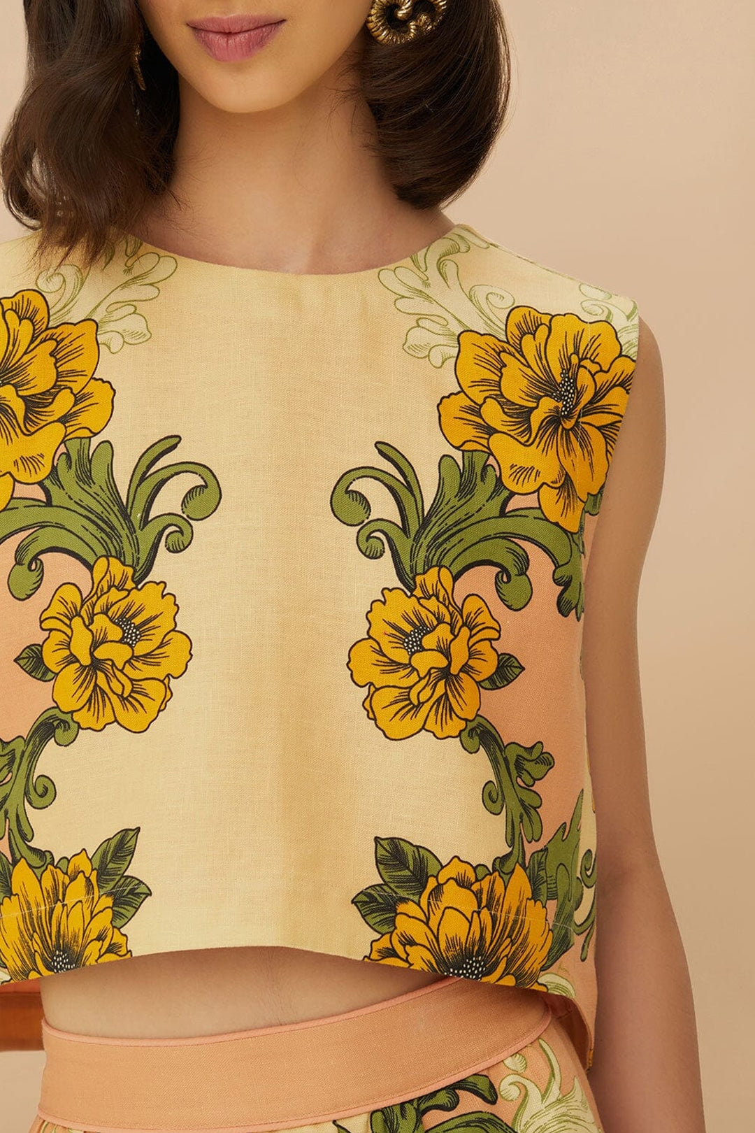 Top Delicate Flower en lin - Jaune