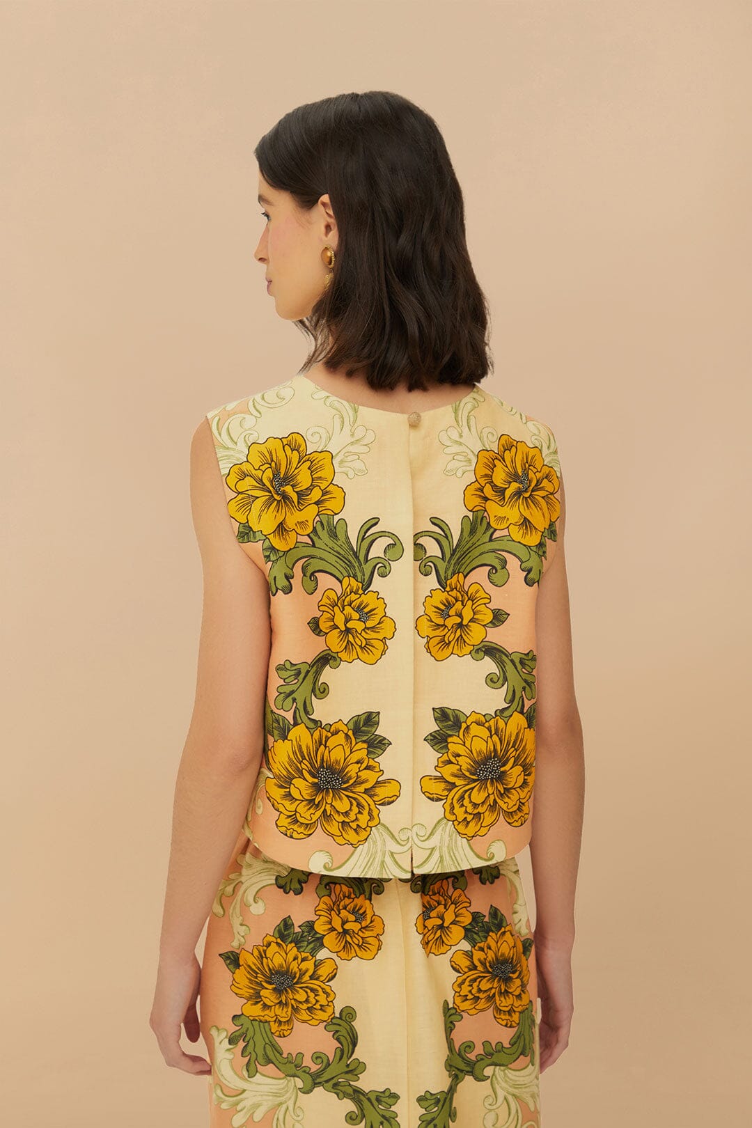 Top Delicate Flower en lin - Jaune