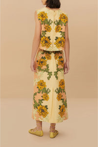Jupe midi Delicate Flower en lin - Jaune