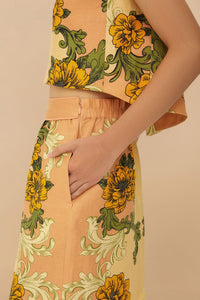 Jupe midi Delicate Flower en lin - Jaune