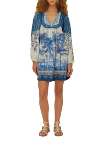 Robe courte Palm Tree en lin - Bleu