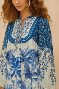 Robe courte Palm Tree en lin - Bleu